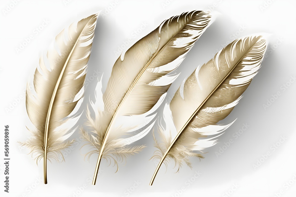 white and gold feathers on white background white and gold feathers on white background