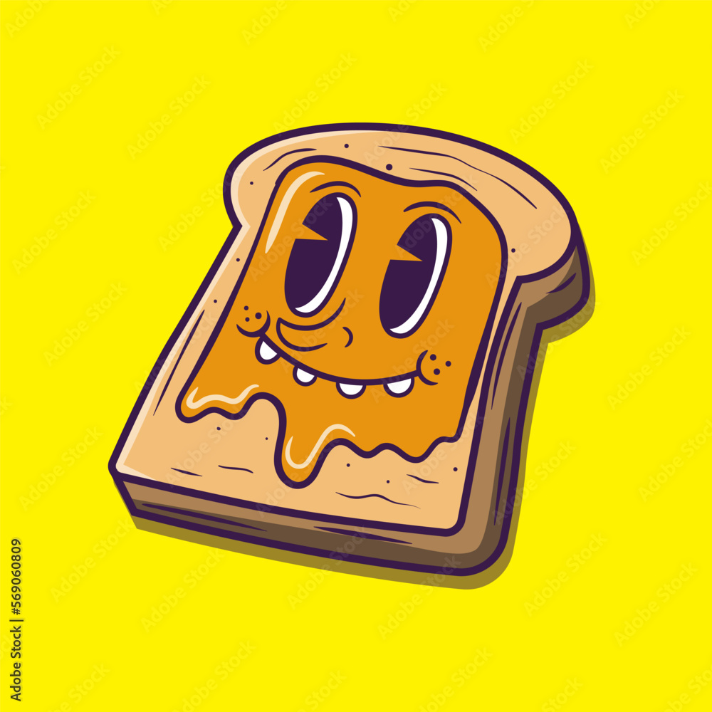 cartoon illustration of a bread with jam and face Stock Vector | Adobe