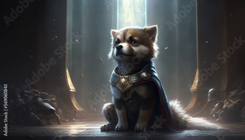 Creative 4k high resolution wallpaper art of a dog inspired by game movie with comic book-inspired visuals with diverse settings, from cityscapes to space by Gongbi (generative AI) photo