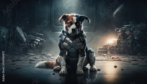 Creative 4k high resolution wallpaper art of a dog inspired by game movie with comic book-inspired visuals with diverse settings, from cityscapes to space by Photography (generative AI)