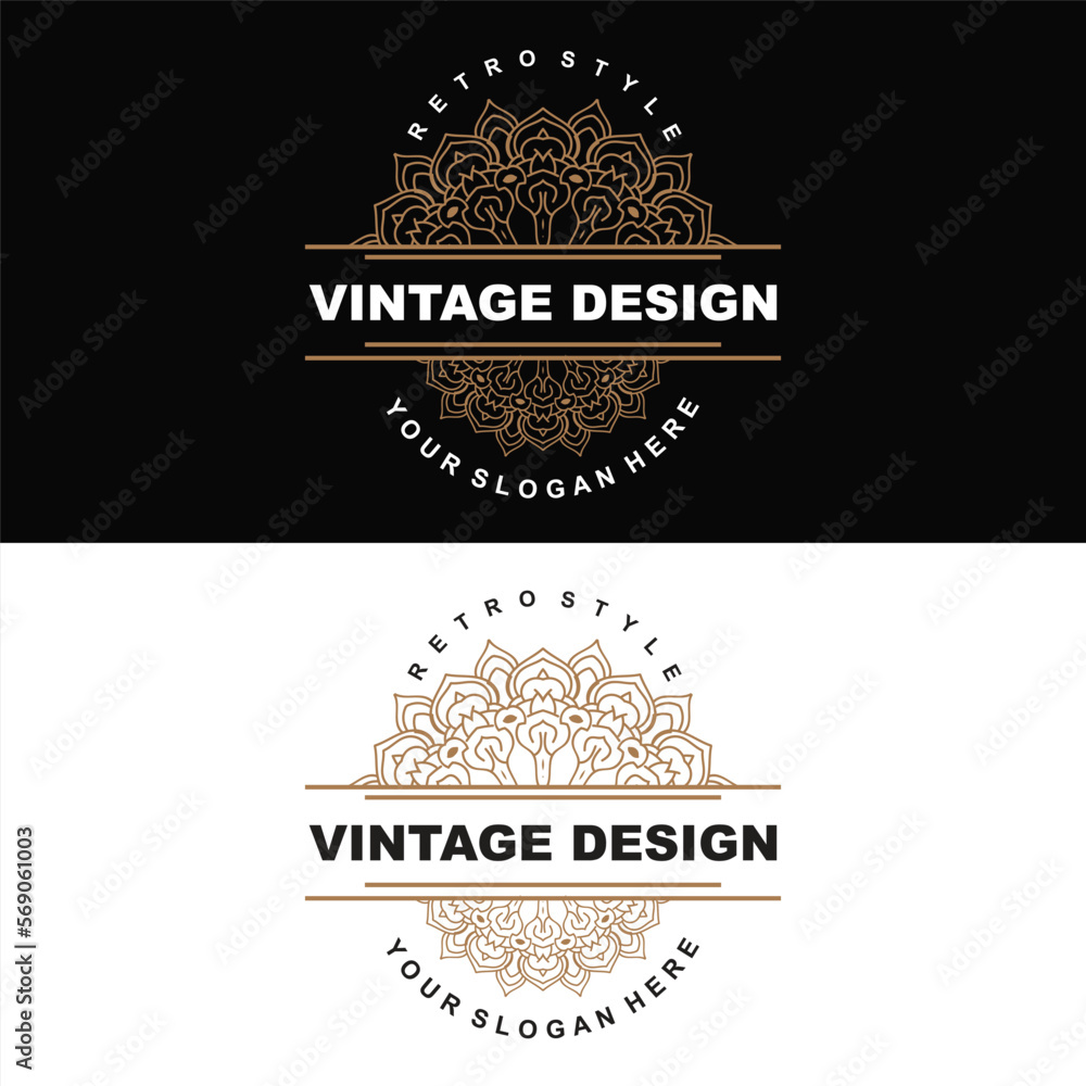 Retro Vintage Design, Luxurious Minimalist Vector Ornament Logo, With Mandala And Batik Style, Product Brand Illustration, Invitation, Banner, Fashion