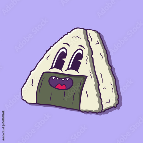 retro cartoon illustration of onigiri