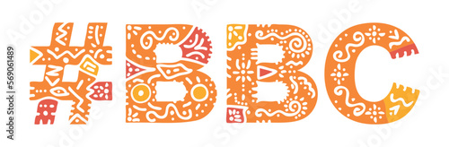 BBC Hashtag. Isolated text with national ethnic ornament. Patterned Popular Hashtag #BBC for big black cock, Adult resources, mobile app, games, clothing, t-shirt, banner, adv. Stock vector image