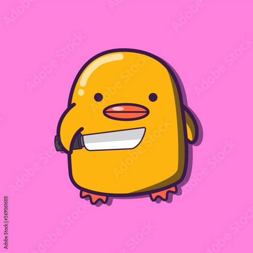 cartoon illustration cute duck holding knife
