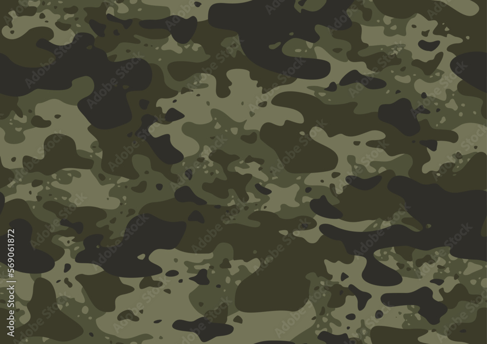 Fototapeta premium Camouflage texture grunge seamless pattern. Abstract modern military ornament for fabric and fashion textile print. Vector background.