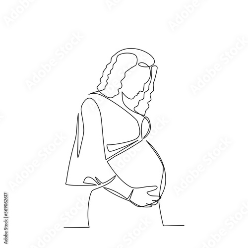Vector illustration of a pregnant woman drawn in line-art style
