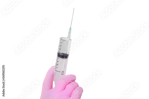 The doctor uses a syringe to inject, isolated on a white background. A nurse in uniform is preparing to vaccinate