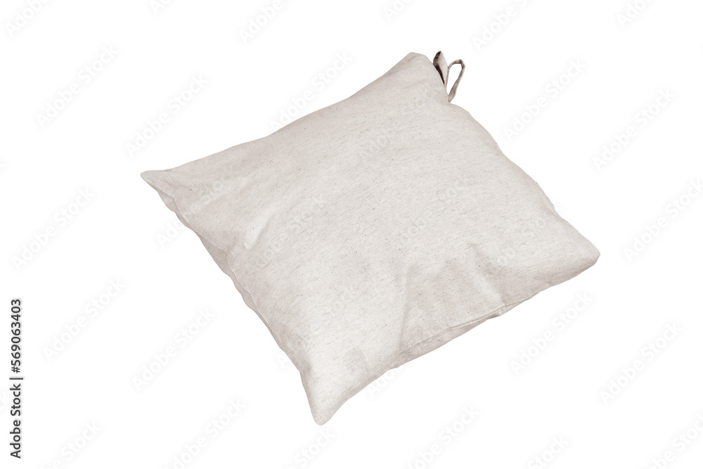 Pillow with linen pillowcase in studio, isolated on a white background