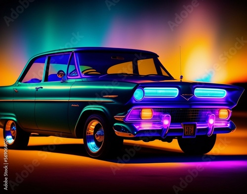 Classic car with bright neon colors