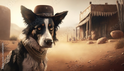 Creative 4k high resolution wallpaper art of a dog inspired by game movie with Western setting with a realistic art style and attention to historical detail by Photography (generative AI) © Get Stock