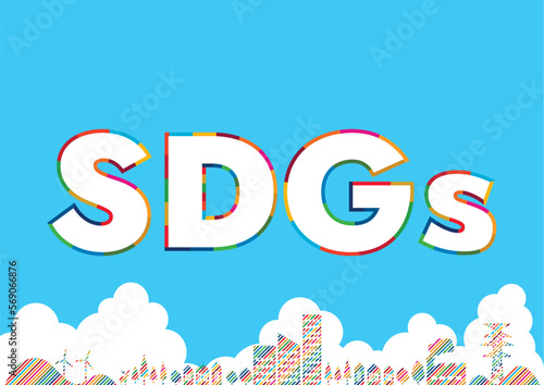 SDGs17色の背景素材とロゴ　街並み　青空