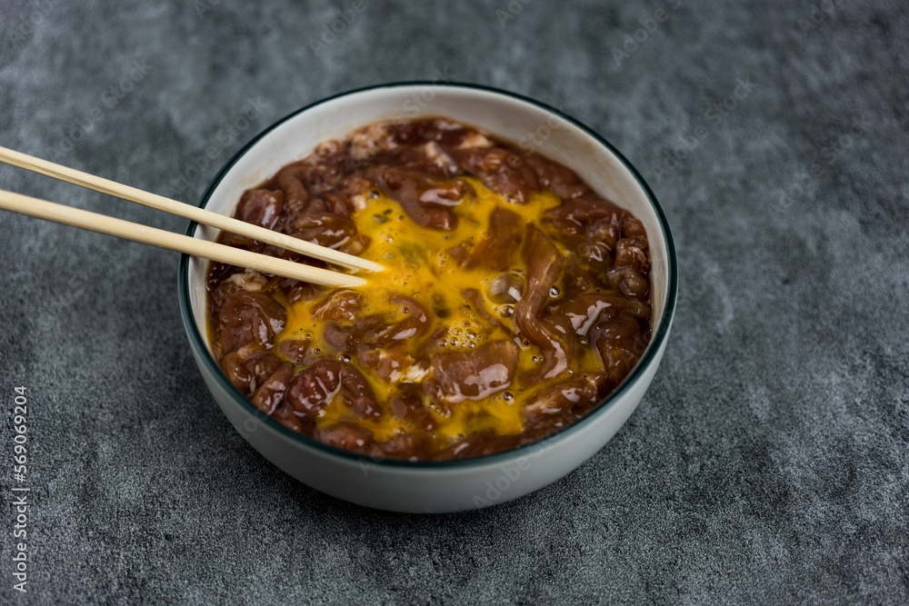 Pork sukiyaki. marinated pork slices are ingredients for cooking hotpot or and Sukiyaki. Popular dish for party with family or friends after work or for congratulation Pork sukiyaki. marinated pork slices are ingredients for cooking hotpot or and Sukiyaki. Popular dish for party with family or friends after work or for congratulation
