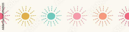 Sunshine background vector banner. Fun and bright nature sun seamless repeat pattern design border.