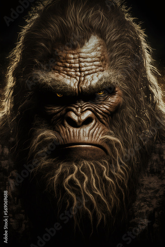 Bigfoot Mysterious North American Cryptid   Sasquatch Mythical Character Portrait  Generative AI