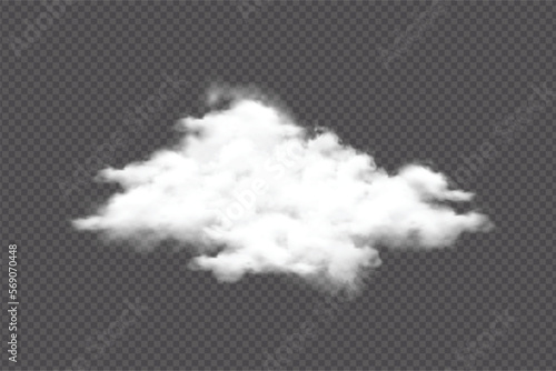 Realistic thick cloud vector for template decoration or manipulation designs. White clouds are isolated on a transparent background for storm or sky concept. Smoky and mist environment cloud design.