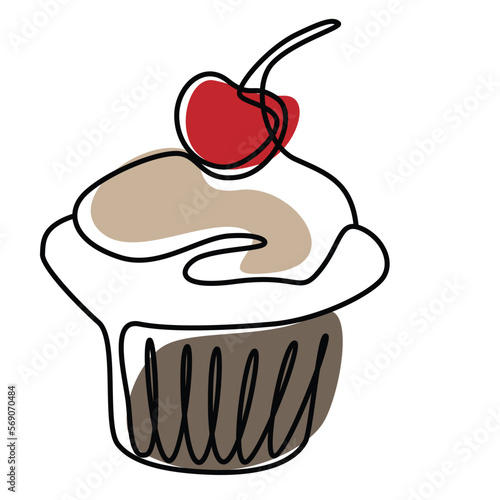 Single continuous line drawing of stylized sweet fresh bake bakery pastry in minimal continuous one line Modern one line draw design vector illustration for cafe or food delivery service