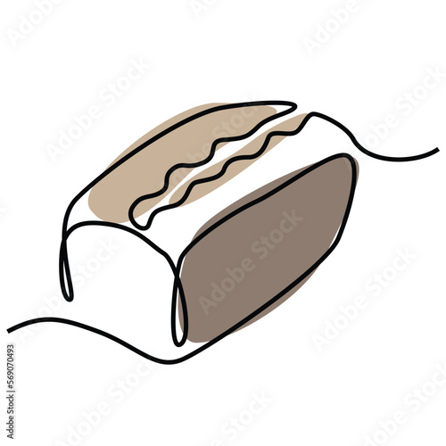 Single continuous line drawing of stylized sweet fresh bake bakery pastry in minimal continuous one line Modern one line draw design vector illustration for cafe or food delivery service