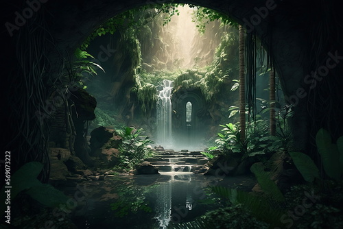 Majestic Waterfall in the Verdant Forest