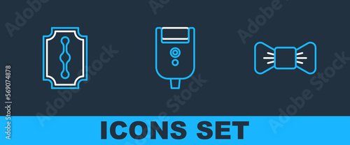 Set line Bow tie, Blade razor and Electric blade for men icon. Vector