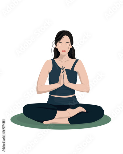 Young Girl meditating. Vector illustration in a flat style woman in a lotus yoga pose.