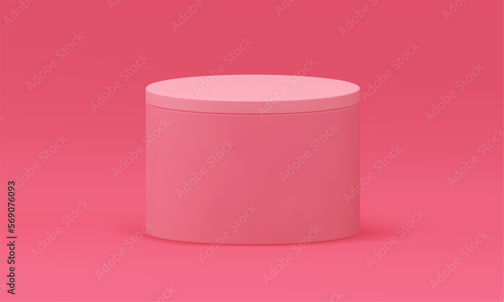Pink 3d podium cylinder basic foundation gift box container minimalist design realistic vector