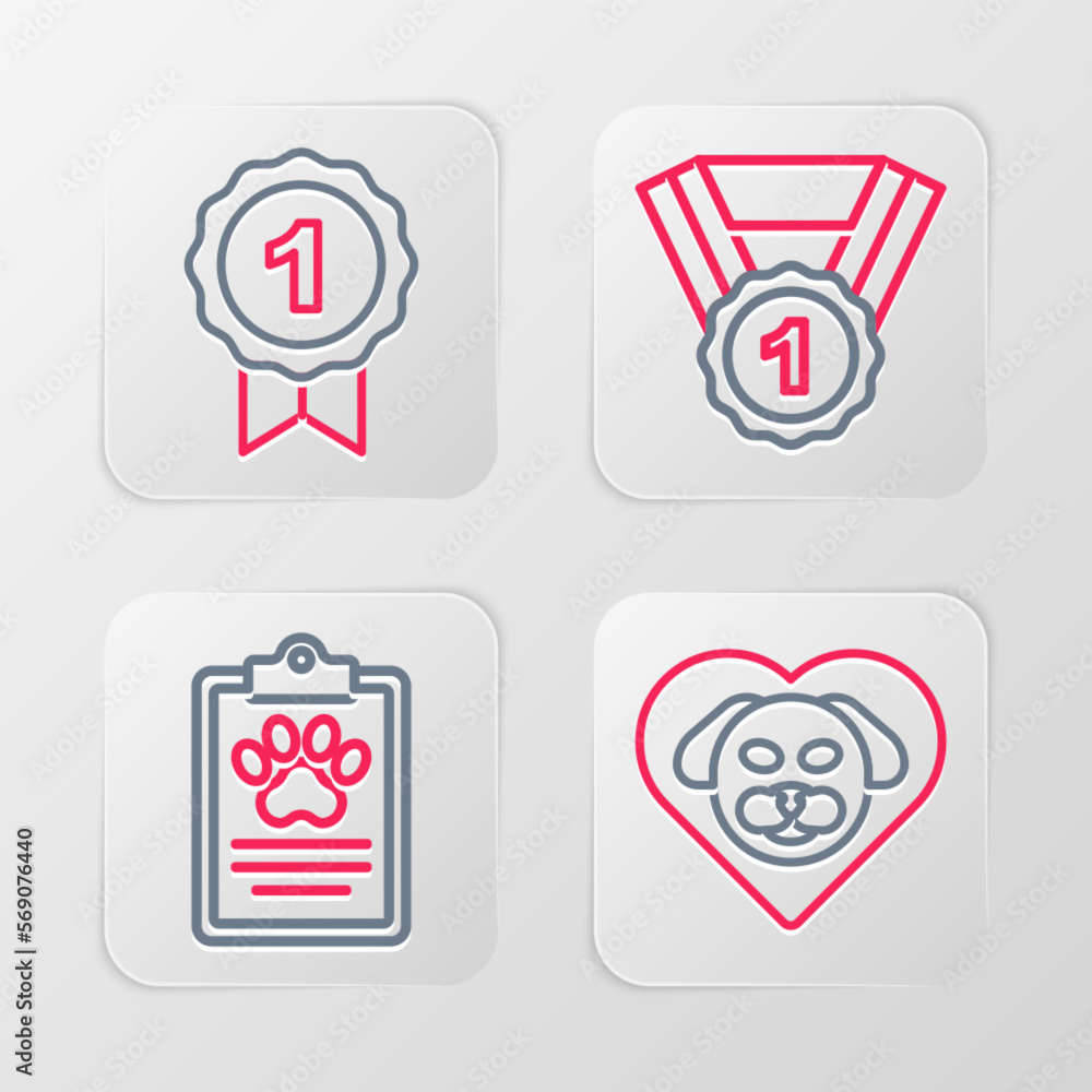 Set line Heart with dog, Clinical record pet, Dog award symbol and icon. Vector Set line Heart with dog, Clinical record pet, Dog award symbol and icon. Vector