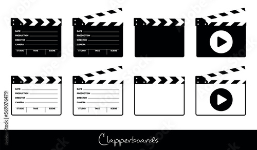 Clapperboard Icons Set - Different Vector Illustrations Isolated On White Background