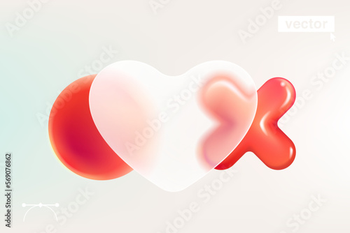 Transparent heart card screen in Glassmorphism style with red rejection logo.