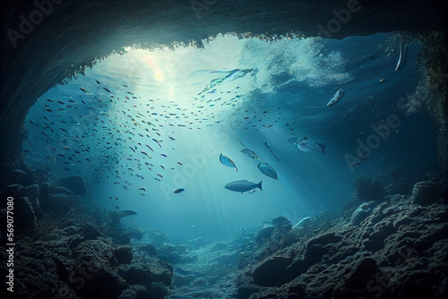 underwater shining sun ocean