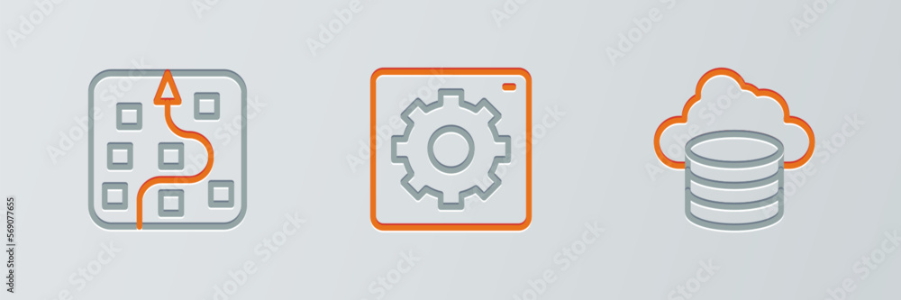 Set line Cloud database, Neural network and Computer api interface icon. Vector Set line Cloud database, Neural network and Computer api interface icon. Vector