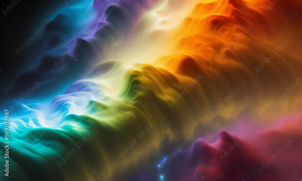 Outer Space Brightly Lit and Rainbow Colored Nebula Stars Generative AI Illustration