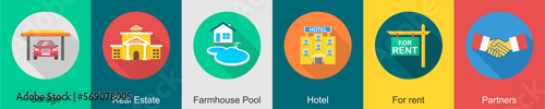 A set of 6 Real Estate icons as garage, real estate, farmhouse pool