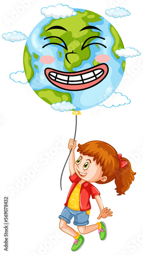 Earth day logo concept with a girl holding balloon