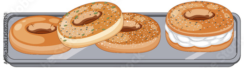 Bakery bagel breads on tray