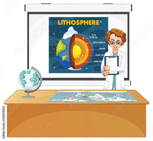 Teacher explaining lithosphere vector