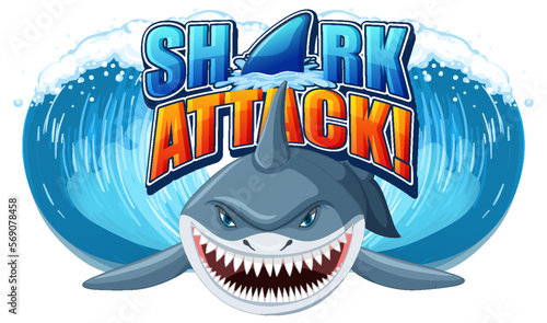 Shark attack icon with shark cartoon character