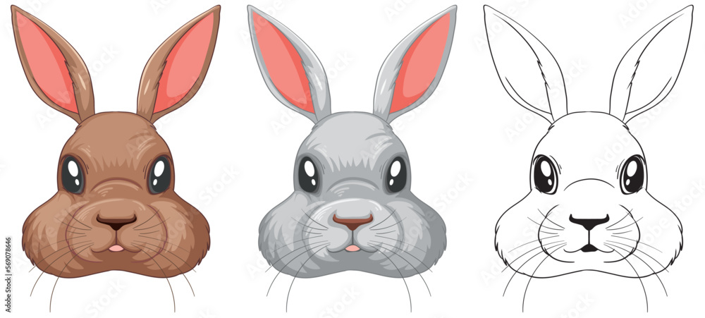 Set of rabbit head isolated Set of rabbit head isolated