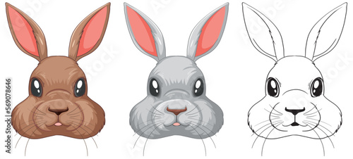 Set of rabbit head isolated
