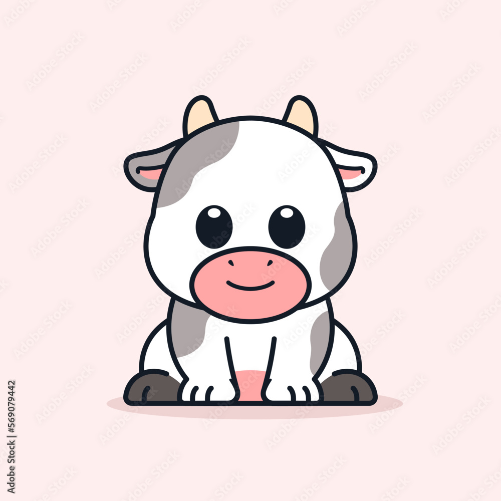 Obraz premium Cute Cow Sitting Down Illustration