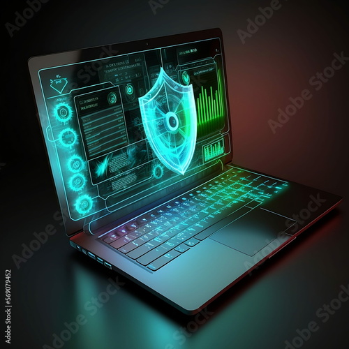 Wallpaper Mural laptop on blue and cyber security  Torontodigital.ca