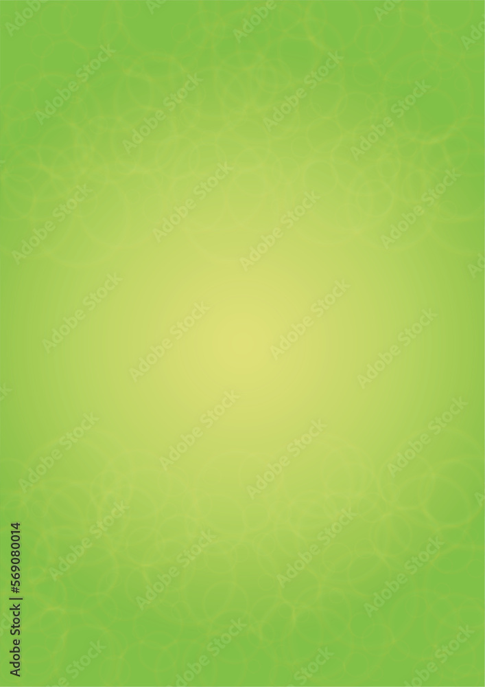 Abstract Green Background with Golden Circular Spot Lights.  Vibrant Sunlight  Summer and Spring Texture. Eco and Environment Page Design. Defocused Fresh Leaf Print. Bokeh Blurry Template.