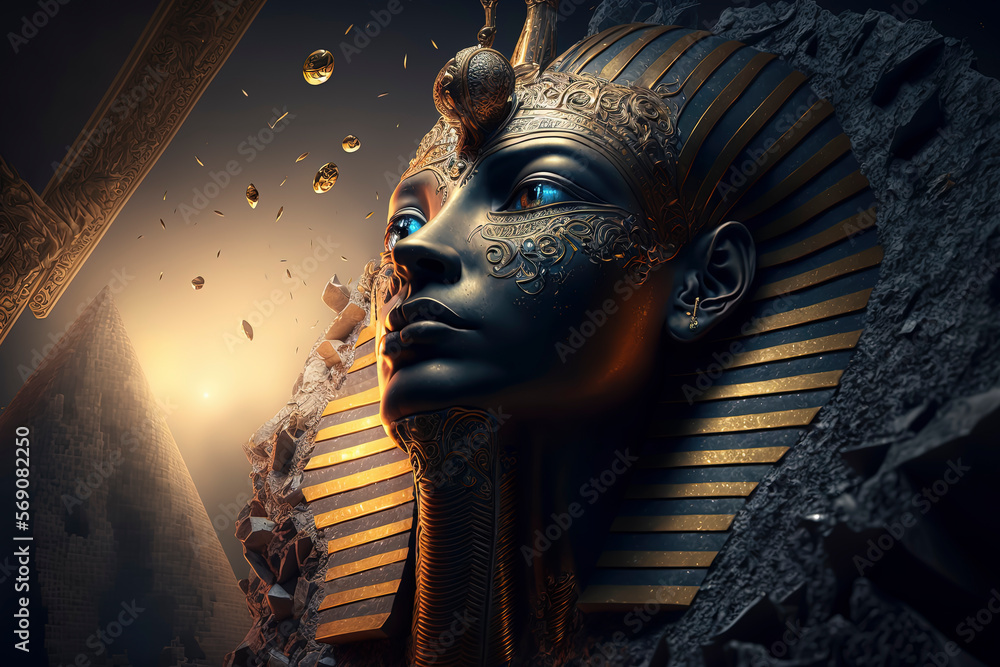 egyptian pharaoh tomb. MediumShot terracotta tutankhamun. Egypt. AI