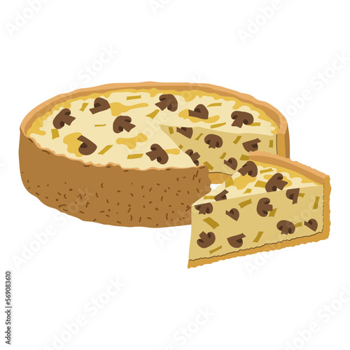quiche pie with chicken and mushrooms vector