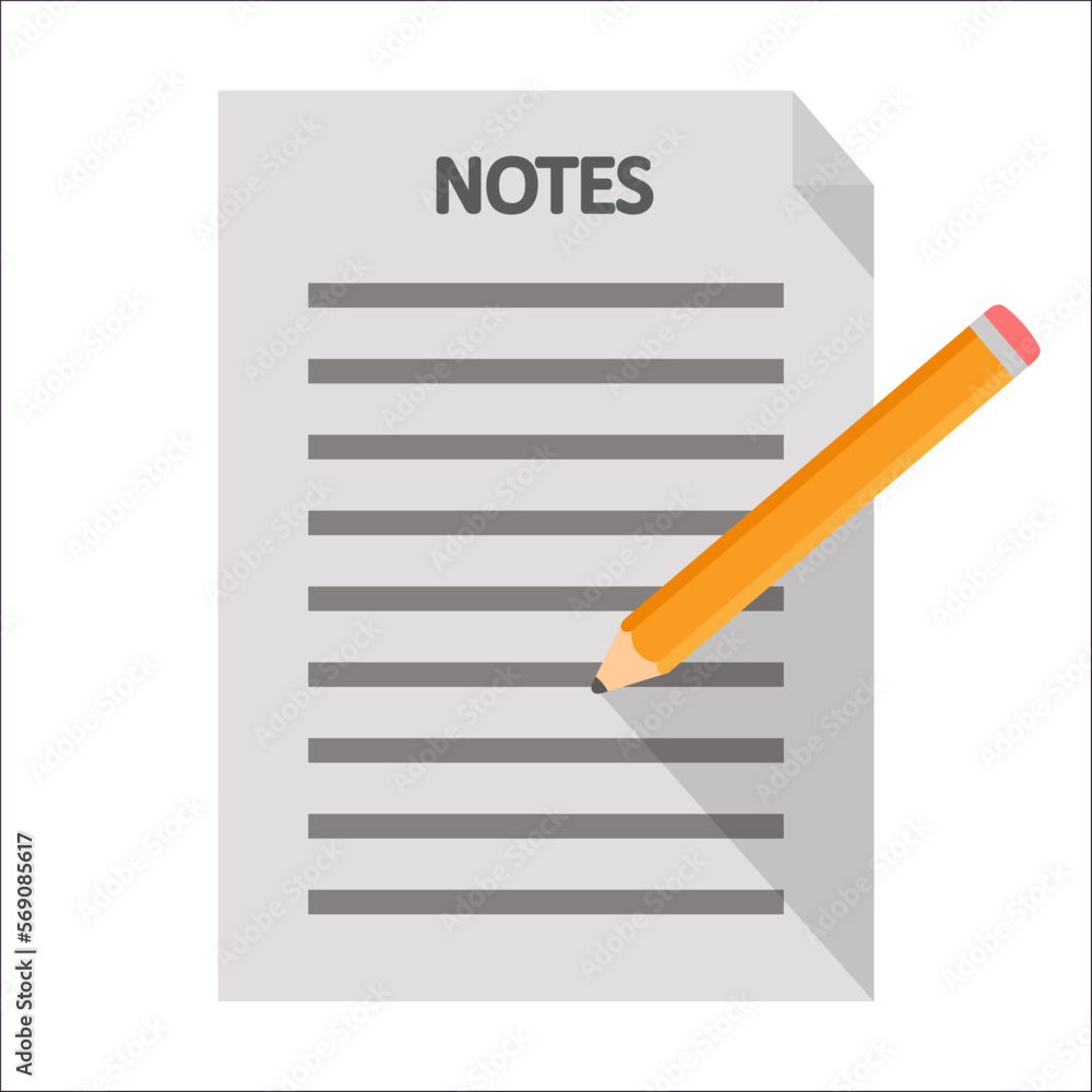 Notes with pencil icon. Flat vector design. Notes with pencil icon. Flat vector design.