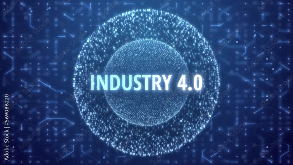 Industry 4.0 Concept over Matrix sphere on circuitry background. random numbers in form of sphere over circuit blue background Industry 4.0 Concept over Matrix sphere on circuitry background. random numbers in form of sphere over circuit blue background