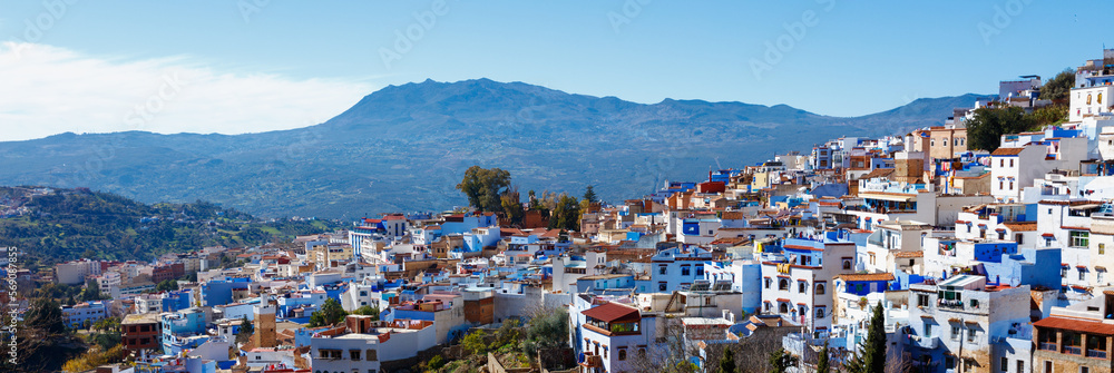 Panoramic view of Chefchouen city landscape,  Morocco