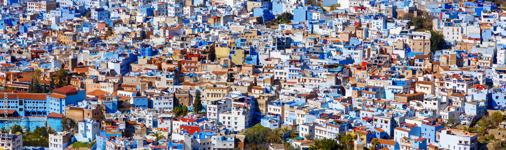 Panoramic view of city landscape, Chefchaouen in Morocco
