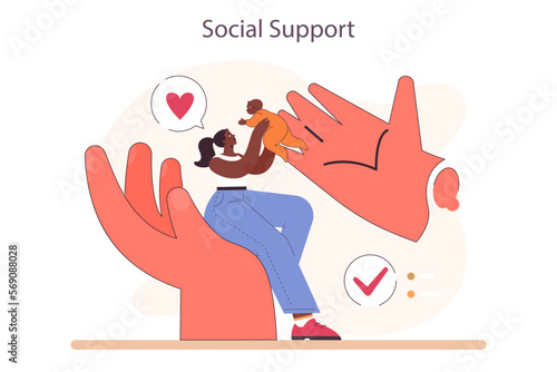 Support and protection of mother with her baby. Help hands and assistance