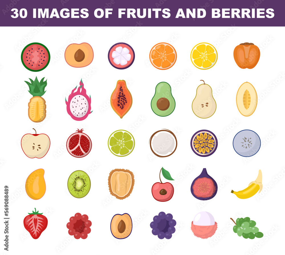 Fruits and berries black and white icons set. Simple line symbol of fresh Fruits and berries black and white icons set. Simple line symbol of fresh