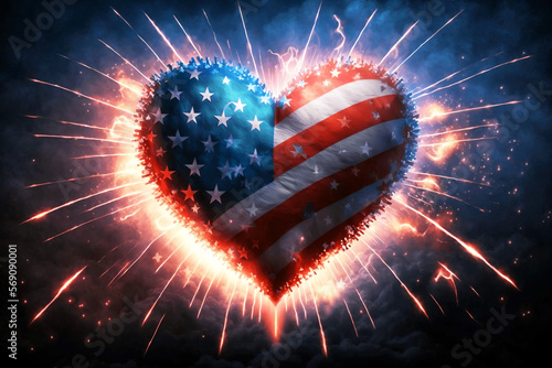 heart in colors of usa american flag with fireworks beautiful patriotic design new quality universal colorful joyful memorial independence valentines day holiday stock image illustration 